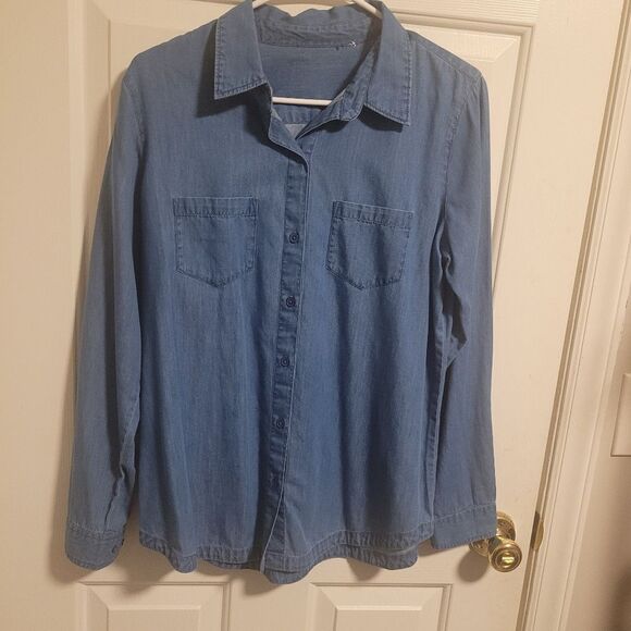 Women's midweight denim button down shirt - Picture 1 of 3